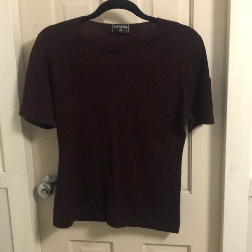 CHANEL Burgundy Short Sleeve Knit Top